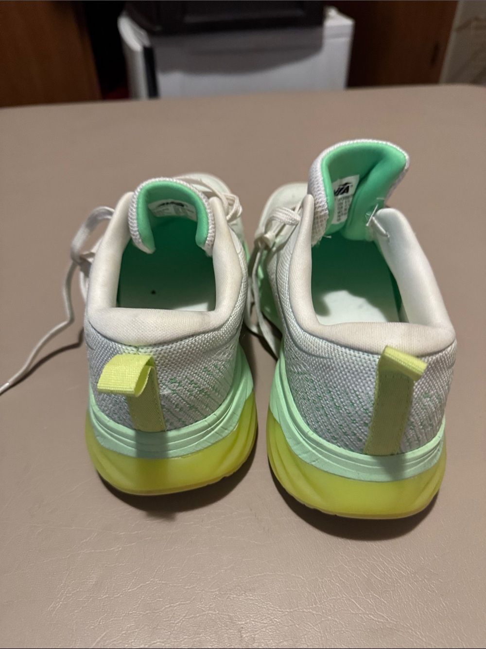 Avia Women's Mint Green and White Lace-Up Sneakers with Yellow Toe Accent - Picture 3 of 7